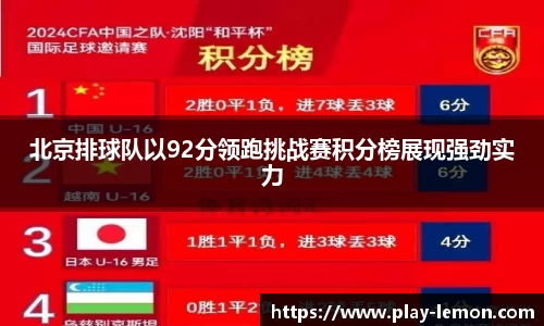 北京排球队以92分领跑挑战赛积分榜展现强劲实力
